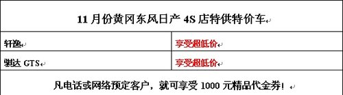 黄冈日产11月两款特价车优惠