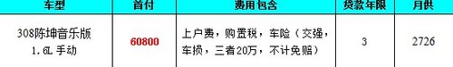 安捷东风标致308陈坤音乐版包牌6.08万