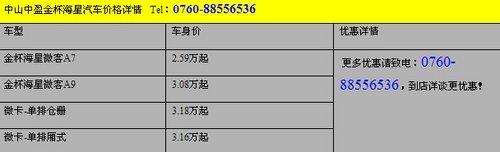 致富首选—金杯海星试业 微车2.59万起