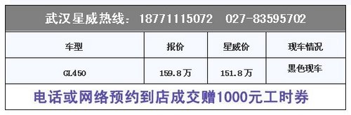 武汉奔驰GL450豪华越野车劲爆价151.8万