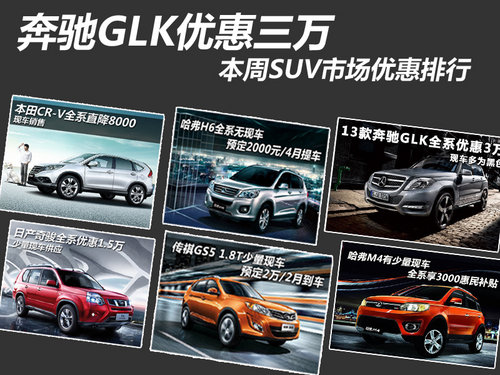 奔驰GLK优惠三万 本周SUV市场优惠排行