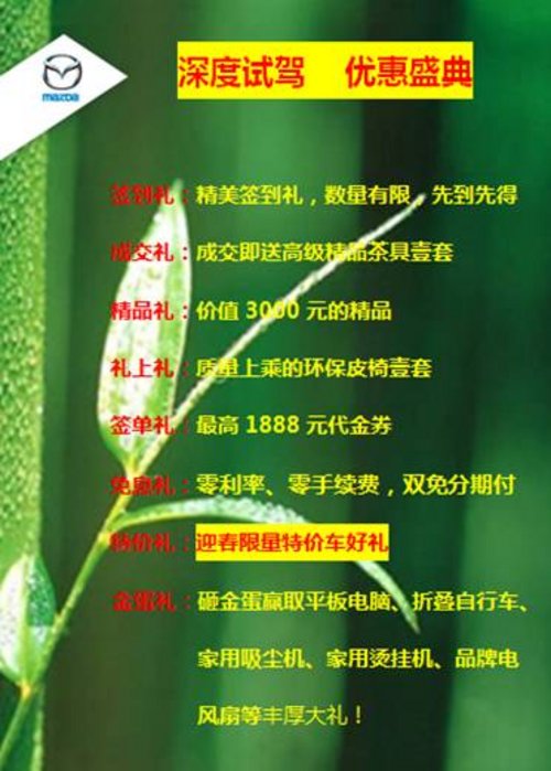 一汽马自达试驾会 年度购车优惠盛典