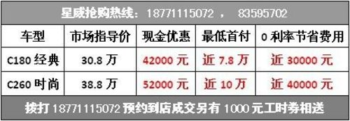 武汉奔驰C最低首付7.8万起再享0利率