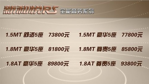 首付1.68万元 2年0利率新和悦RS开回家