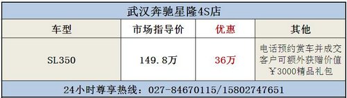 武汉奔驰SL350现金直降36万限一台