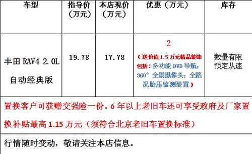 北京华通丰田RAV4 现车最高优惠2万元