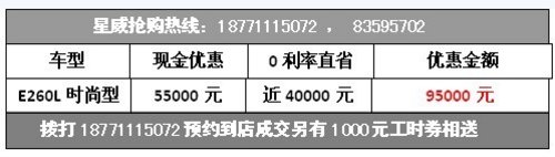 武汉奔驰E260时尚0利息提车省95000元