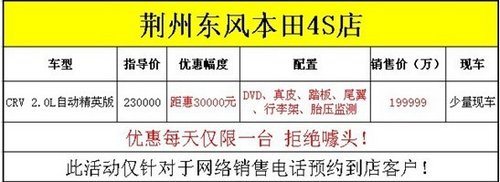 荆州本田CRV本周末特价车 仅售199999