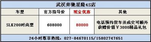 武汉奔驰SLK200现金优惠80000元