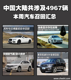 中国大陆共涉及4867辆 本周汽车召回汇总