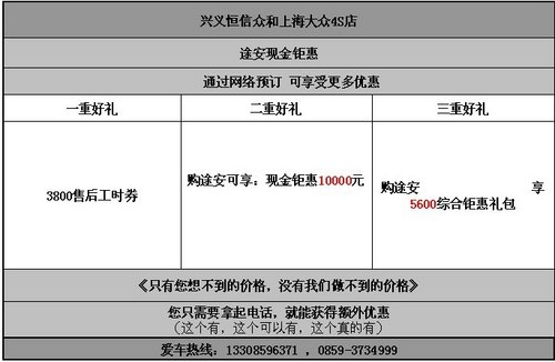贵州兴义上海大众途安现金钜惠10000元