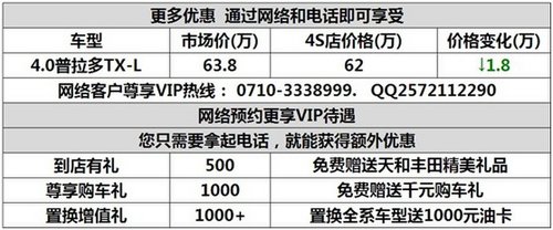 襄阳丰田4.0普拉多钜惠38000元数量有限