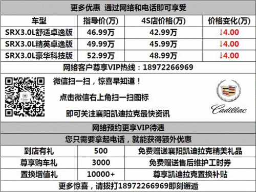 襄阳凯迪拉克SRX网络购车最高降3万