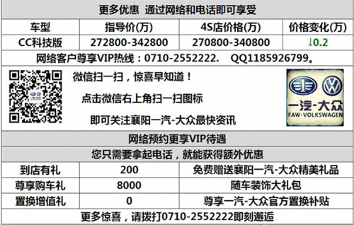 襄阳一汽大众CC升级版特价优惠10000元