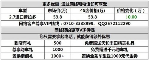 2014款2.7霸道襄阳现车销售数量有限