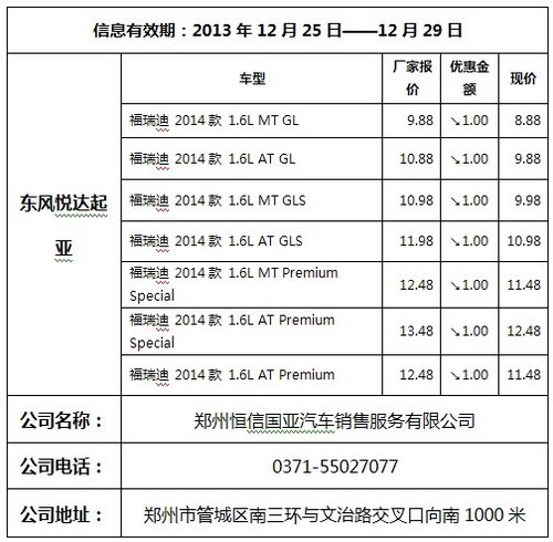 郑州起亚新福瑞迪双旦抽奖钜惠1.5万