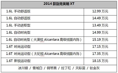 品质再度升级 2014款别克英朗XT迎新上市