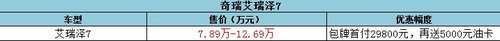 艾瑞泽7包牌首付2.98万 再送5000元油卡