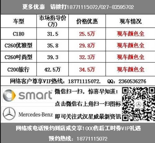 奔驰C级最高降80000享终身A保礼包特惠