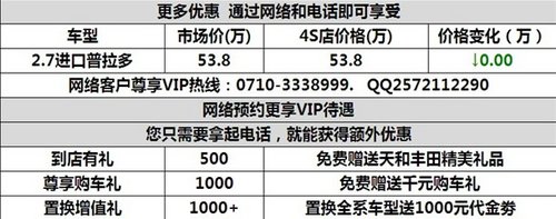 2014款2.7霸道襄阳现车销售数量有限