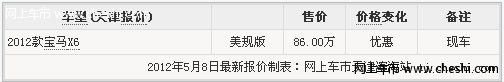2012款宝马X6销售不错美规版 天津86万享超低价