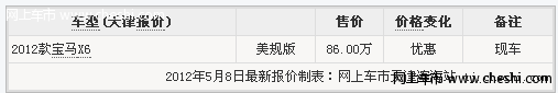 2012款宝马X6美规版天窗版 天津86万享超低价