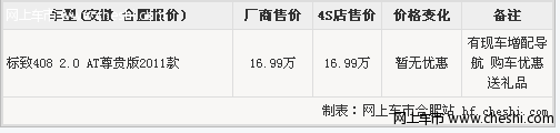 安徽致远标致408导航性能版 购车优惠送礼品