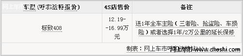 曲靖东风标致408送全车保险 2000元油卡