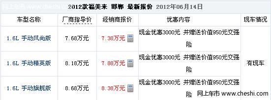 2012款福美来新车上市 购车优惠3000元