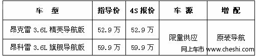 别克昂科雷导DVD航版52.9万起 限量供应