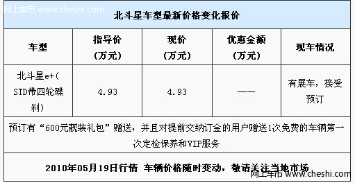 北斗星e 有蓝色展车 预订即送600元礼包