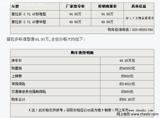 普拉多2700加价1.5万精品 有黑色现车可提走