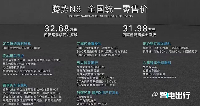多花3万买新款腾势N8售31.98-32.68万 续航1030km-图1