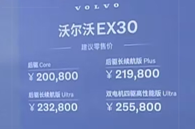 全面降價沃爾沃EX30售XX.XX萬起 續航590km-圖1