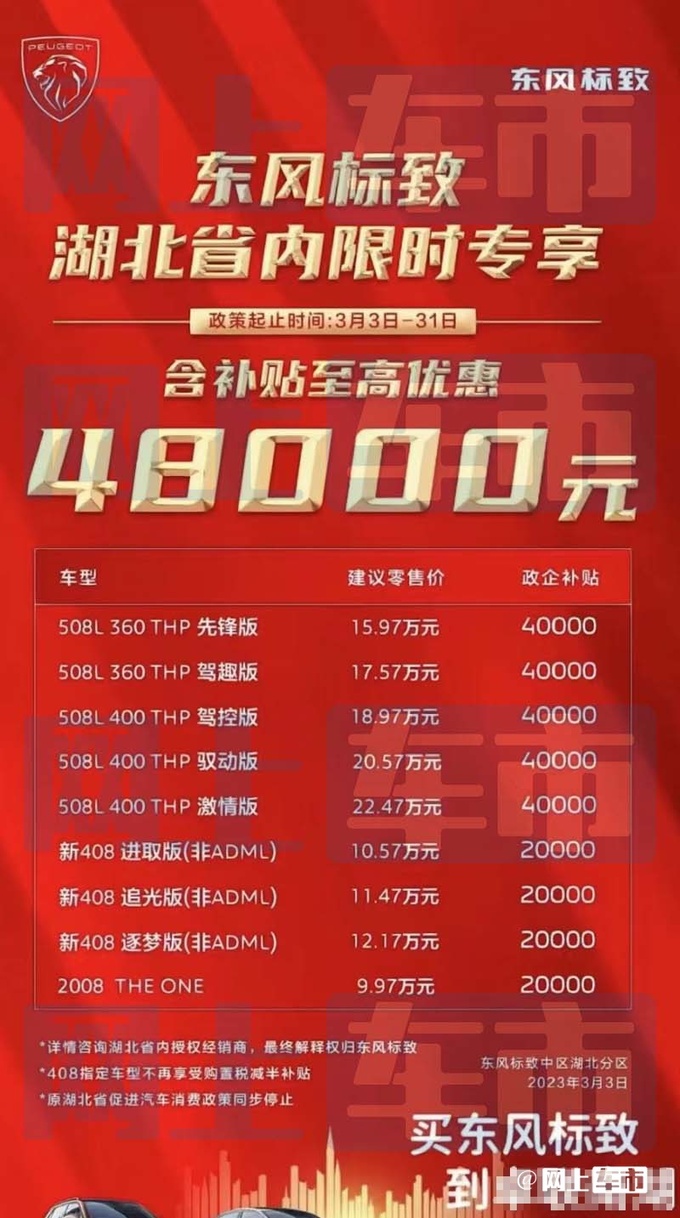 标致在华销量下滑72 3月开启限时降价 最高4.8万-图5