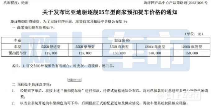 比亚迪驱逐舰05提车价曝光5款配置/明天上市-图1