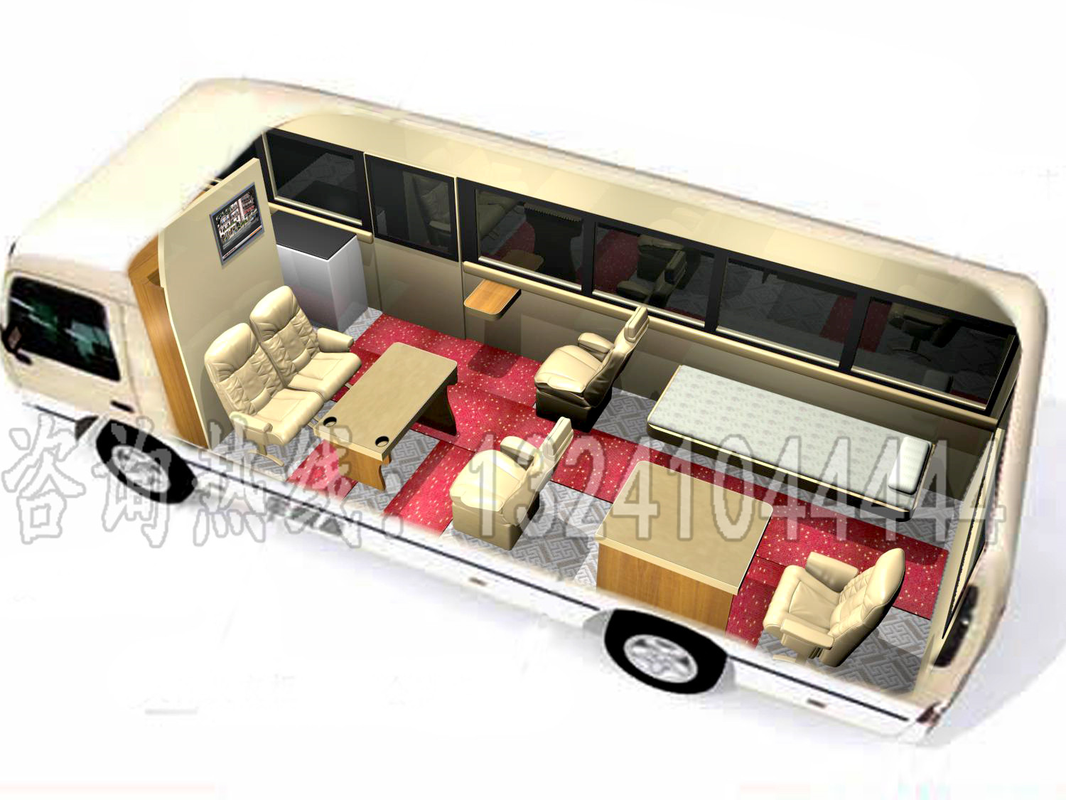 考斯特11座领导出差专用车内饰改装_雷克萨斯