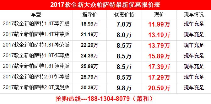2017款 大众帕萨特  新款帕萨特价格 1.8T尊荣版 1.4T尊雅版 1.8T御尊版 2.0T旗舰版 新款帕萨特多少钱  新款帕萨特最新报价 帕萨特油耗及动力 帕萨特配置及图片