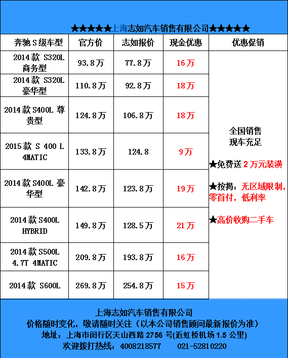 0首付贷款购车 奔驰S级优惠21万元_奔驰S级